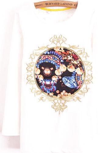 Romwe Gemstone Embroidered Loose T-shirt