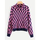 Romwe Rolled Up Neck Geo Print Jumper