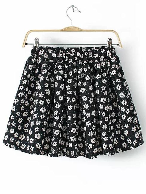 Romwe Flower Print Pleated Chiffon Skirt