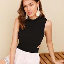 Romwe Crisscross Hem Sleeveless Tee