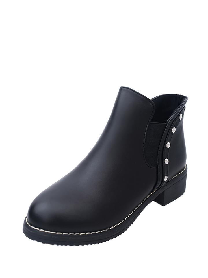 Romwe Studded Design Pu Ankle Boots