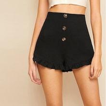 Romwe Button Fly Frilled Hem Shorts