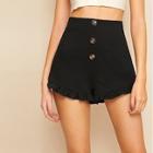Romwe Button Fly Frilled Hem Shorts