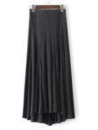 Romwe Dark Grey Elastic Waist High Low Pleated Skirt