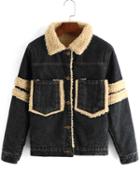 Romwe Lapel Pockets Buttons Denim Coat