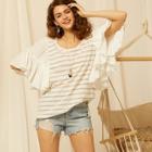 Romwe Sbetro Exaggerated Ruffle Sleeve Striped Top