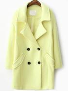 Romwe Lapel Double Breasted Pockets Long Yellow Coat
