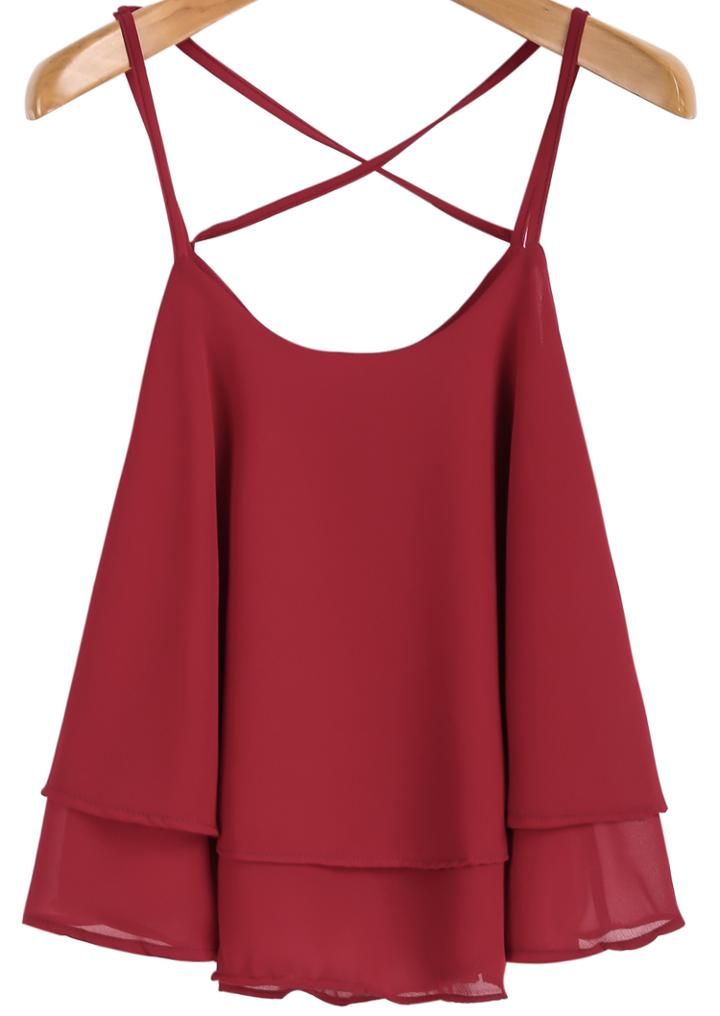 Romwe Strap Double Layers Chiffon Cami Top