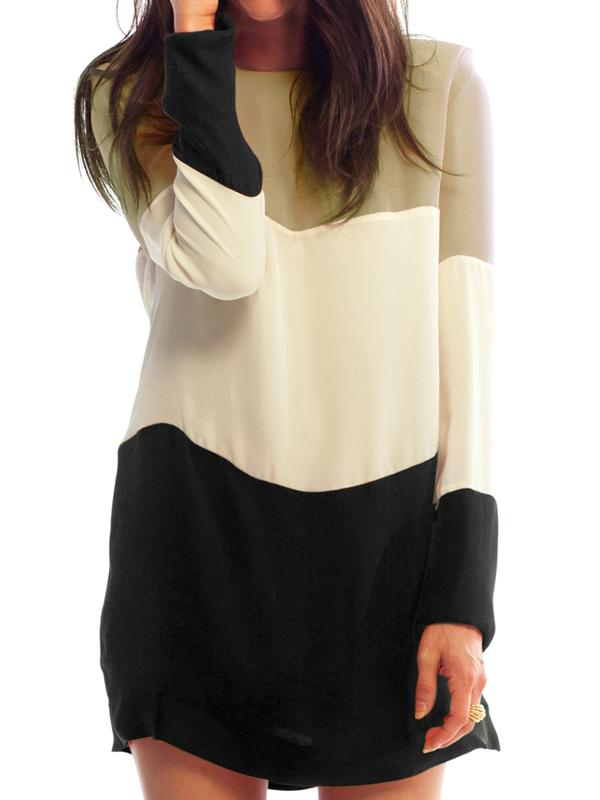 Romwe Colour-block Long Sleeve Loose Dress