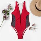 Romwe Net Panel Zipper-up One Piece Swimsuit