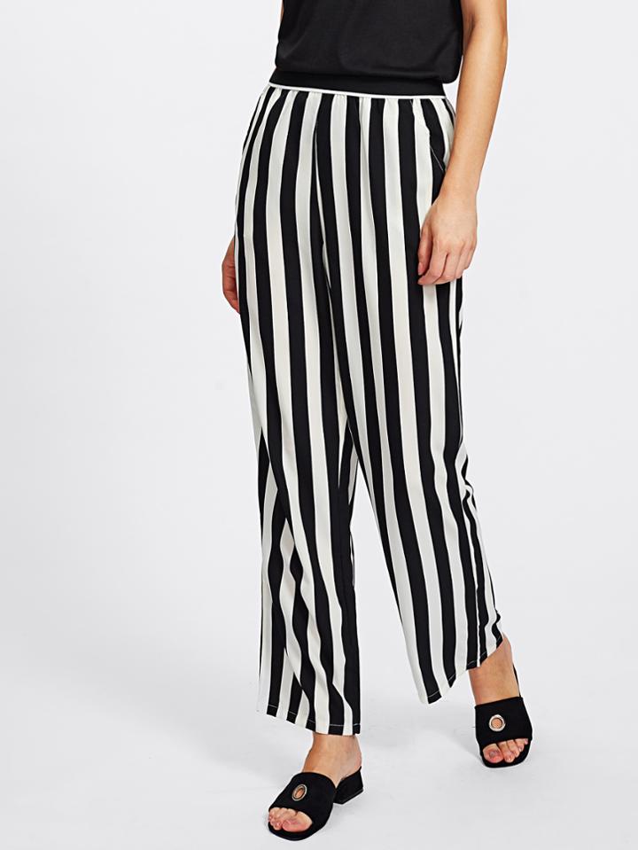 Romwe Striped Elastic Waist Pants