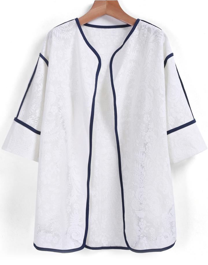 Romwe Half Sleeve Lace Loose Coat