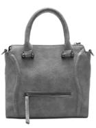 Romwe Grey Classic Zipper Pu Tote Bag
