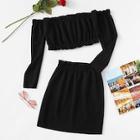 Romwe Frill Trim Knit Crop Top With Skirt