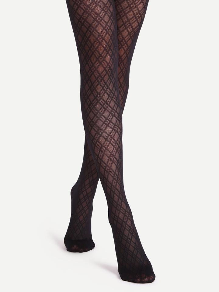 Romwe Black Geometric Pattern Jacquard Sheer Pantyhose Stockings