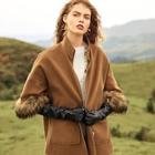 Romwe Drop Shoulder Faux Fur Detail Coat