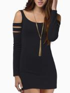 Romwe Open Shoulder Sheath Black Dress