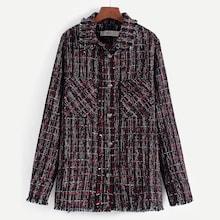 Romwe Single Breasted Raw Hem Tweed Outerwear