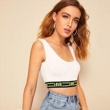 Romwe Neon Letter Hem Crop Tank Top