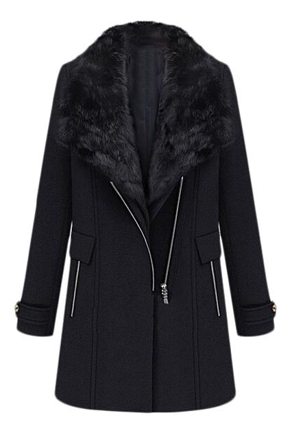 Romwe Detachable Faux Fur Black Coat
