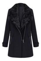 Romwe Detachable Faux Fur Black Coat