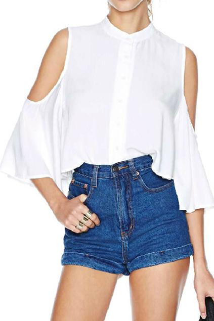 Romwe Off Shoulder Loose White Chiffon Blouse