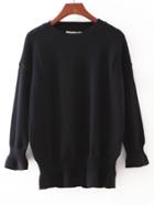 Romwe Black Elastic Cuff Plain Slim Sweater