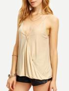 Romwe Apricot Wrap Spaghetti Strap Camis Top