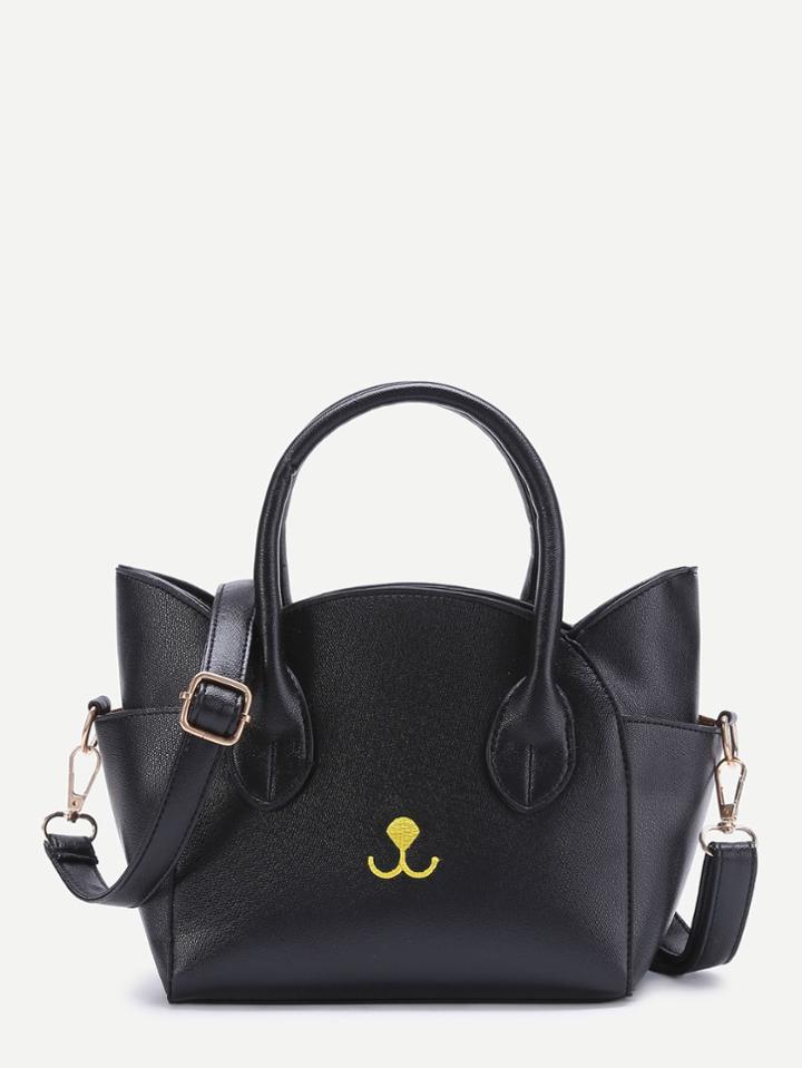 Romwe Embroidery Detail Cat Shaped Design Shoulder Bag