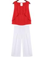 Romwe Sleeveless Chiffon Top With Wide Leg Pant