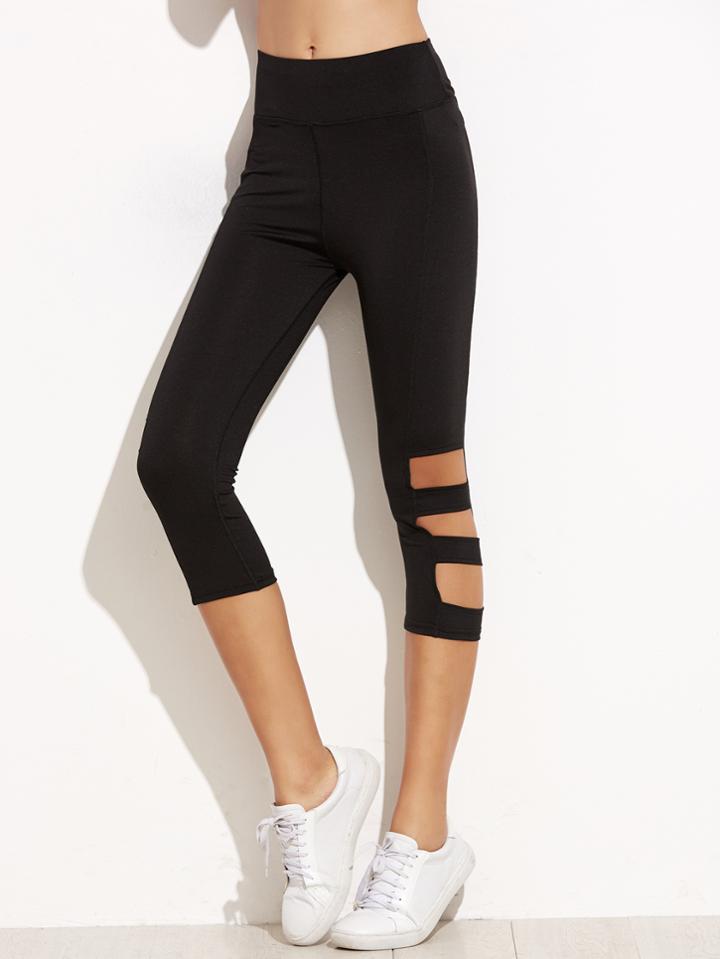 Romwe Black Cut Out Skinny Leggings