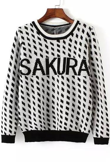 Romwe Letter Print Plaid Sweater