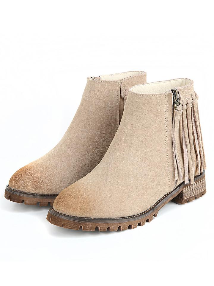 Romwe Apricot Brush Round Toe Tassel Boots