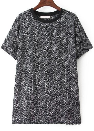 Romwe Graffiti Print Chiffon Black T-shirt