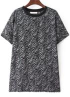 Romwe Graffiti Print Chiffon Black T-shirt