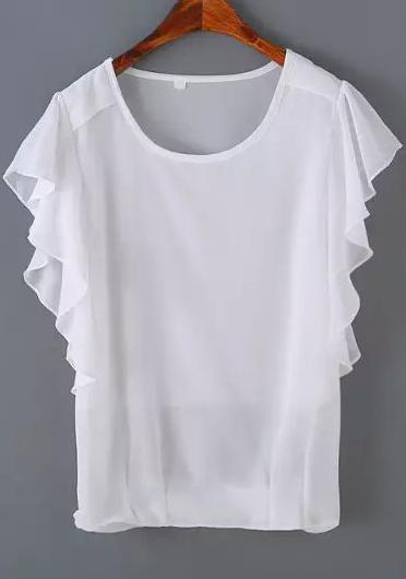 Romwe Ruffle Sleeve White Top