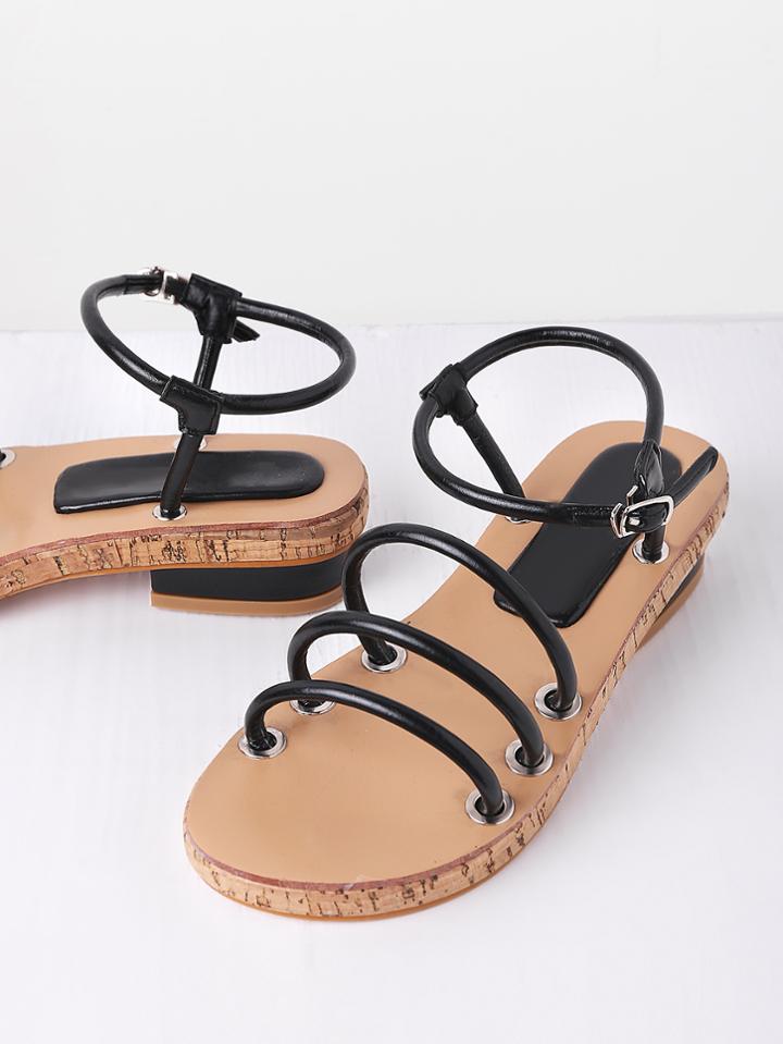 Romwe Strappy Design Heeled Sandals