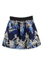 Romwe Floral Print High-waisted Puff Skirt