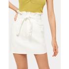 Romwe Solid Belted Paperbag Denim Skirt