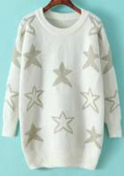 Romwe Stars Print Knit White Sweater