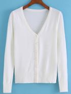 Romwe With Buttons Knit White Cardigan