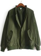 Romwe Stand Collar With Pockets Army Green Jacket