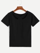Romwe Black Lattice Back T-shirt