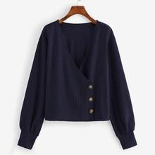 Romwe Plus Button Detail V-neck Blouse