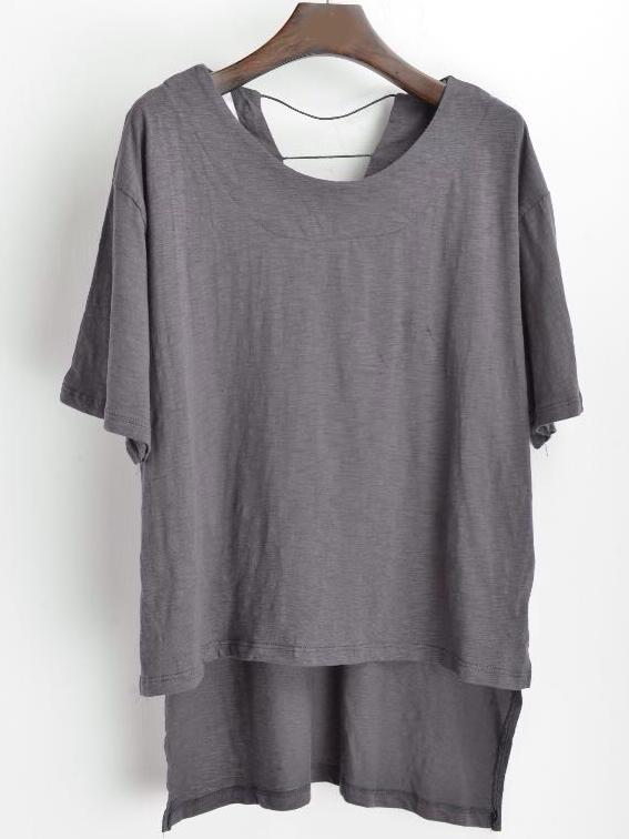 Romwe Dip Hem Hollow Loose Top