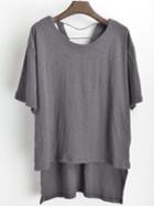 Romwe Dip Hem Hollow Loose Top