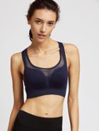 Romwe Navy Sheer Mesh Insert Crop Sport Tank Top