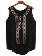 Romwe High Low Embroidered Tank Top