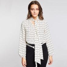 Romwe Tie Neck Allover Chain Print Top