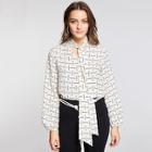 Romwe Tie Neck Allover Chain Print Top